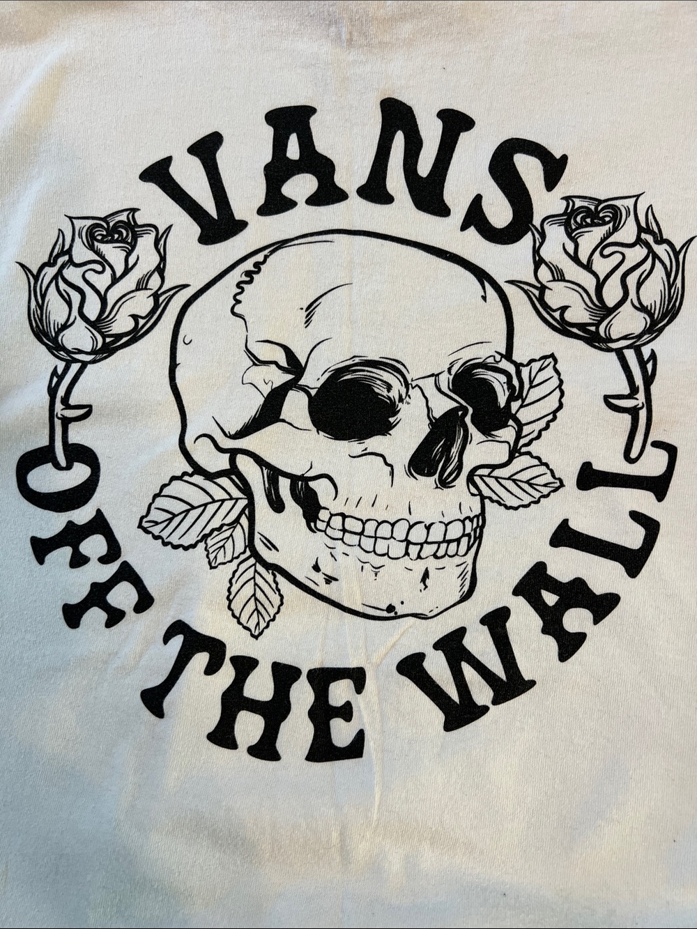 Vans White Short Sleeve Tee with Black Skull Roses Logo M